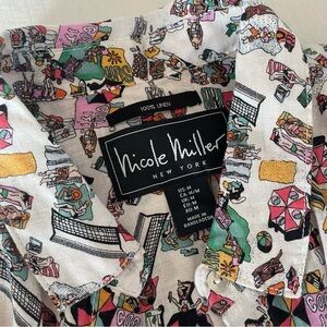 Vintage 90’s Nicole Miller Linen Beach Print Button Down Short Sleeve